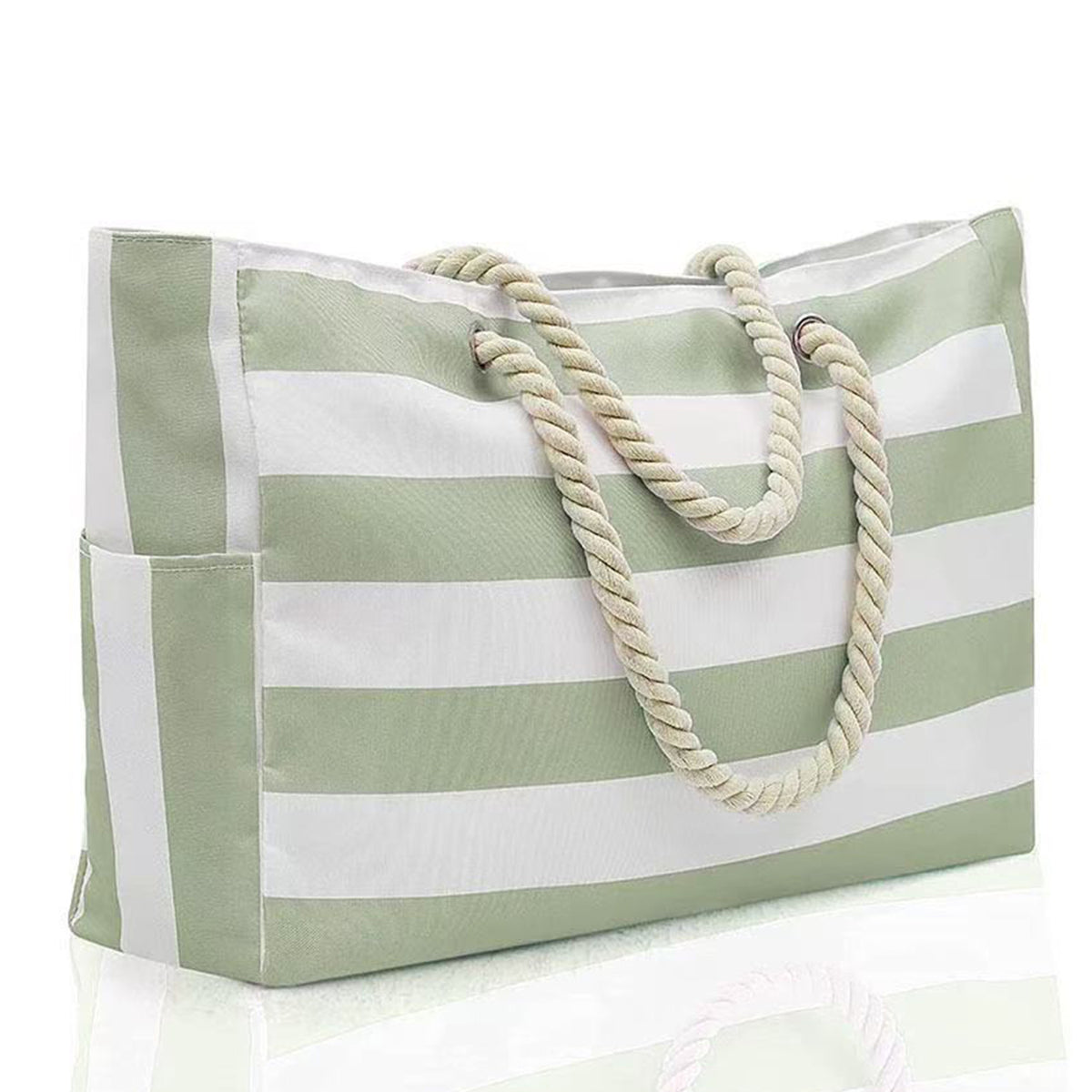 Customizable Name Striped Canvas Beach Bag
