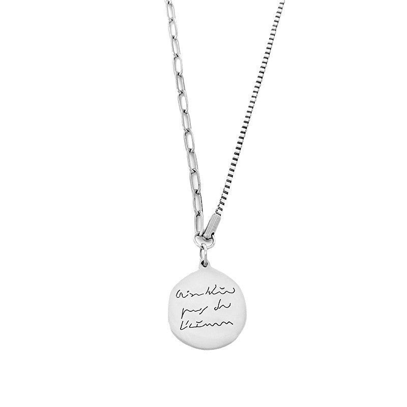 Retro Letter Round Pendant Titanium Steel Necklace