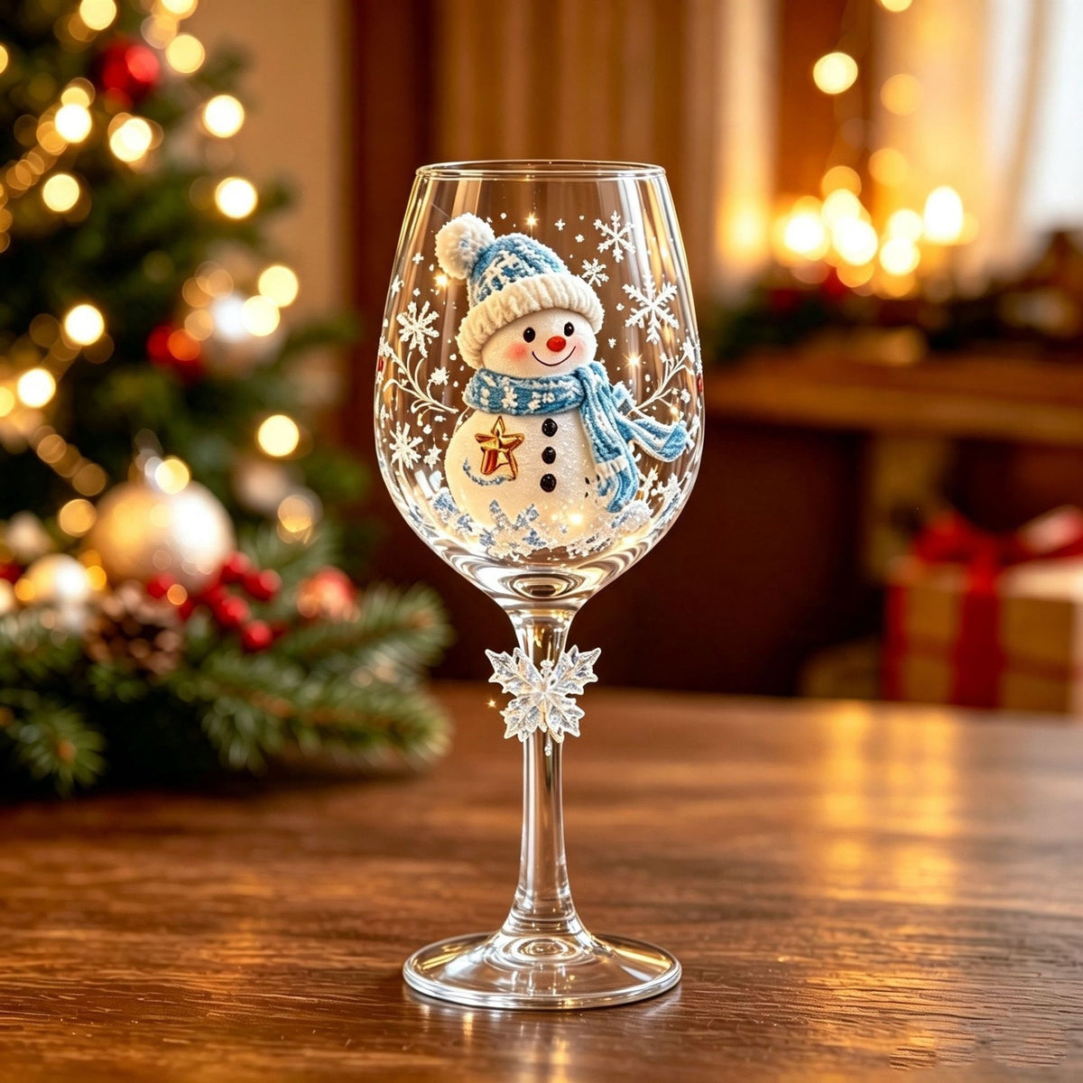 Christmas Themed Glass Art Goblet