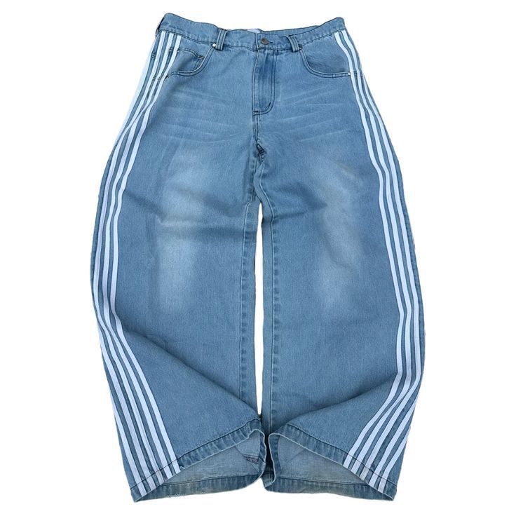 Retro Striped Wide Leg Denim Pants