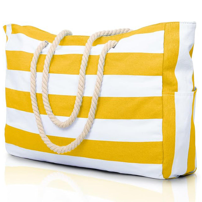 Customizable Name Striped Canvas Beach Bag