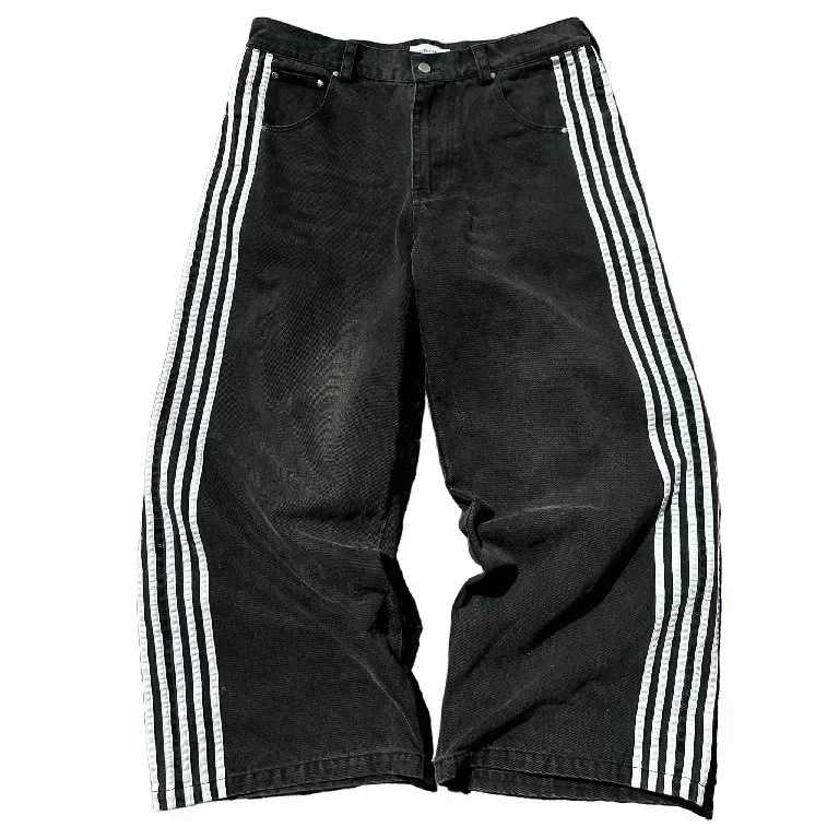 Retro Striped Wide Leg Denim Pants