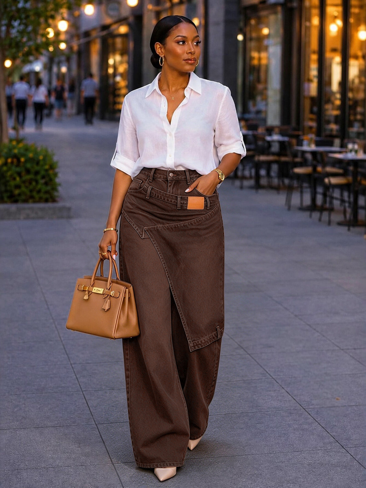 European and American style irregular-shaped denim wide-leg pants